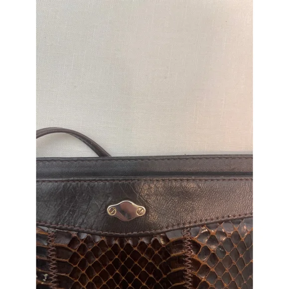 Women's Vintage La Belle Brown Snakeskin Clutch Small - Picture 12 of 15